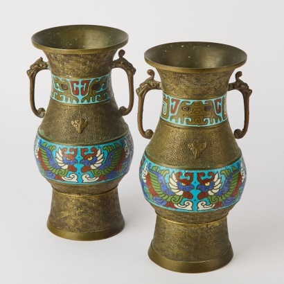 A Pair of Bronze Cloisonne Vases