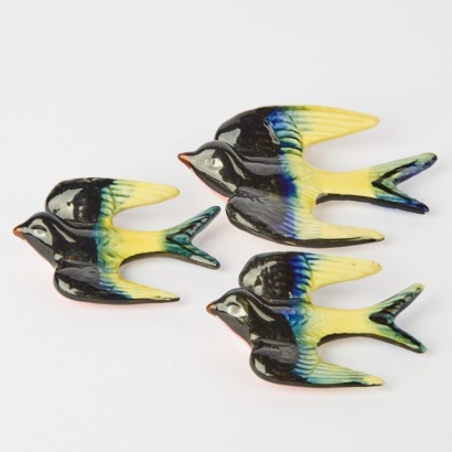 A Set of Three Vintage Wall Hanging Swallows