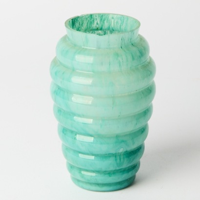 A Mottled Ribbed Glass Vase Af