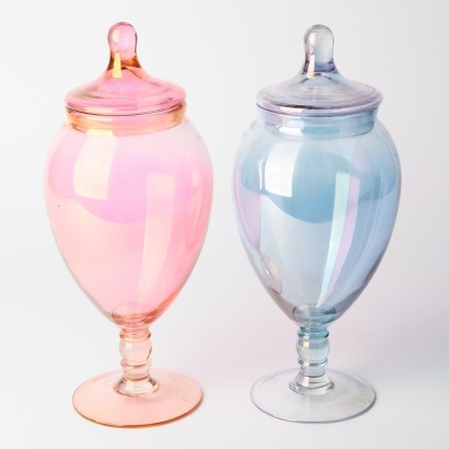 A Pair of Red/Blue Empoli Glass Vases