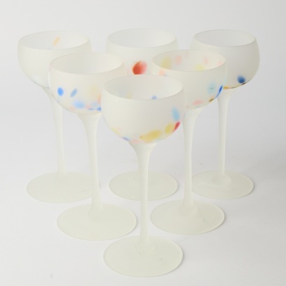 Six Frosted Art Wine Glasses