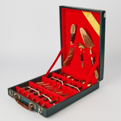 A Box of Bronze Siam Carved Flatware, Thailand