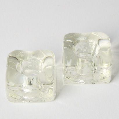 A Pair of Vintage Glass Candleholders