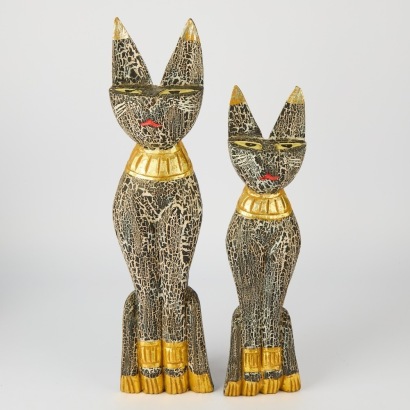 A pair of Wooden Carved Egyptian Esque Cat Figures