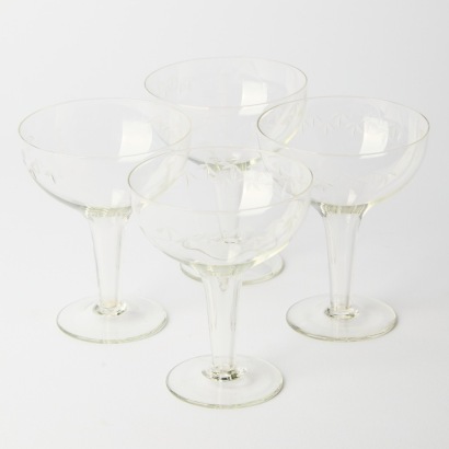 A set of four Hollow Stem Bamboo Etched Champagne Coupes Vintage