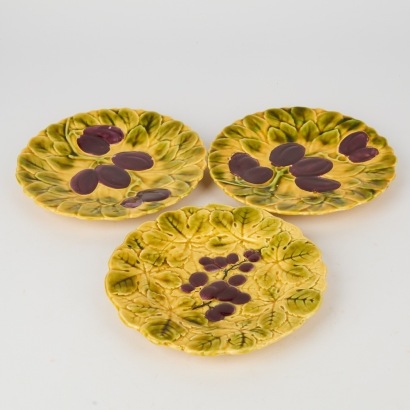 A set of three Sarreguemines French Majolica Fruit Plates