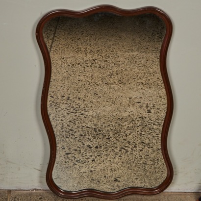 An Authentic Mid-century Wavy Mirror with wooden frame