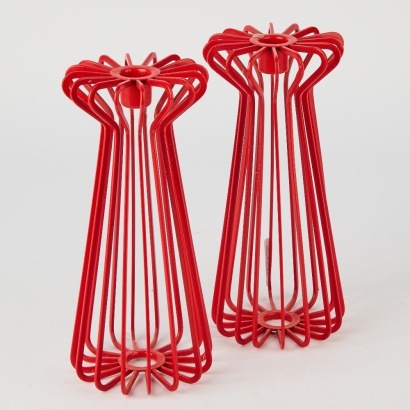 A Pair of Vintage IKEA Red Wire Candle Holders, designed by Ehlen Johansson