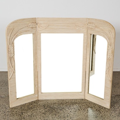 A Vintage Pencil Reed Triptych Mirror