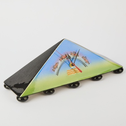 A Vibrant Brendan Adams Triangle Clock with Fish