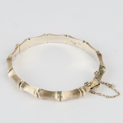 A Sterling Silver Bamboo Form Hinged Bracelet