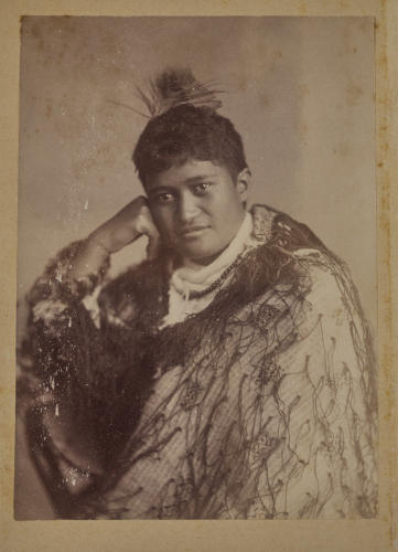 FOY BROTHERS Portrait of Māori woman identified as Hare Paori, wearing a korowai and two feathers in her hair
