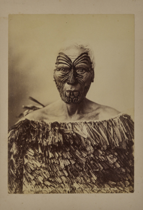 ARTHUR JAMES ILES Head and shoulders portrait of Tuari Netana, Ngāti Maru chief with moko