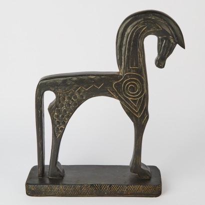 A Large Carved Wooden Etruscan-Style Horse