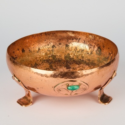 A Ceremonial Gemstone and Copper Bowl
