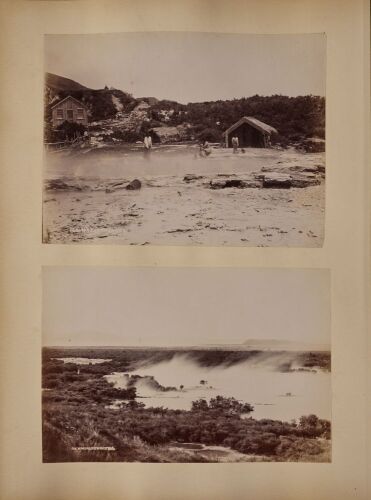 MULTIPLE PHOTOGRAPHERS An album page with four photographs of Whakarewarewa