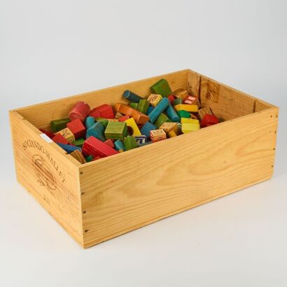 A Wooden Box full of Vintage Childrens Building Blocks