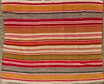 A Hand-Knotted Serape-Style Flatweave Rug