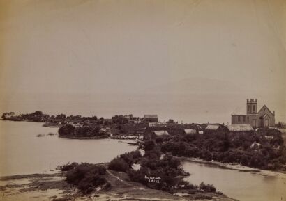 JOSIAH MARTIN Ohinemutu Pa and Lake Rotorua, with the first St. Faiths Church (right)