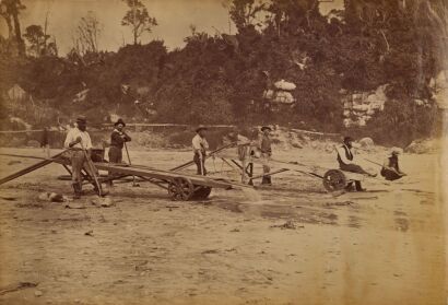 UNKNOWN PHOTOGRAPHER Gold Washing. Nine-mile Beach, Near Charleston, Westport, N.Z.