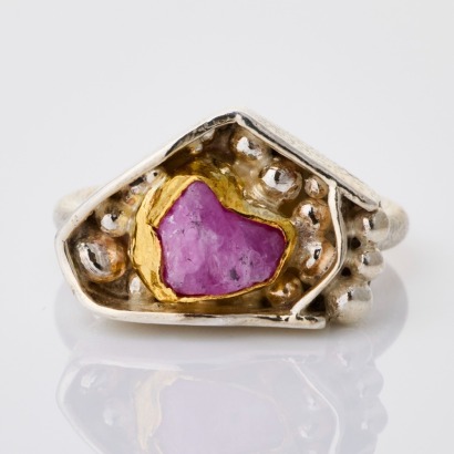 Christine Hafermalz-Wheeler, Sterling Silver, Ruby / Gold Accent Ring