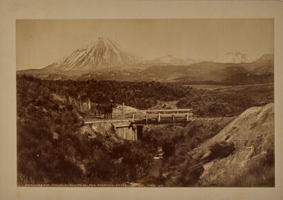 JAMES VALENTINE An Album page including "Ngauruhoe and Tongariro Mountains from Waihohonu Bridge", "Mount Tarawera from Parehera Mount", and "White Terrace"