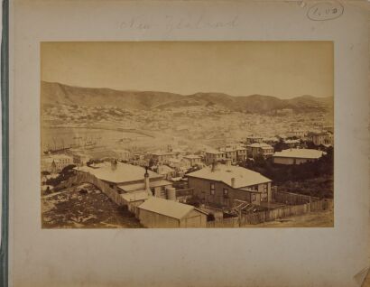 JAMES VALENTINE An album page with two photographs of Te Aro, Wellington