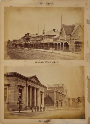 UNKNOWN PHOTOGRAPHER An album page with sixteen carte de visite Māori protraits with two albumen photographs of Christchurch verso