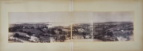 JOSIAH MARTIN Two album pages with panorama of Auckland from Mt Hobson. 3-plate albumen print, joined. Attributed to Josiah Martin. Cape Town Street view verso.