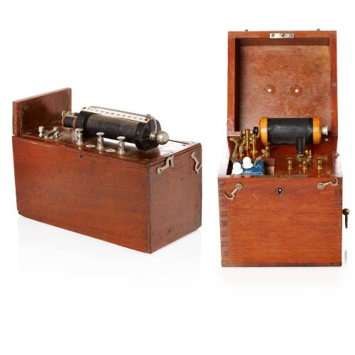 Two Vintage Mahogany Wooden Cased Medical Electric Direct Current Machines