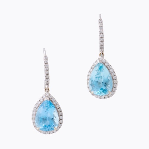 18ct White Gold, Pear Cut Aquamarine / .70ct Diamond Earrings