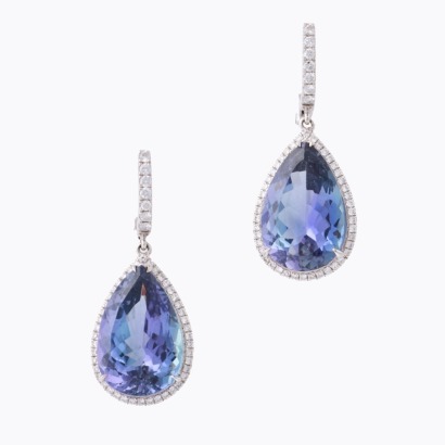 18ct White Gold, 14.00ct Tanzanite / 1.00ct Diamond Earrings
