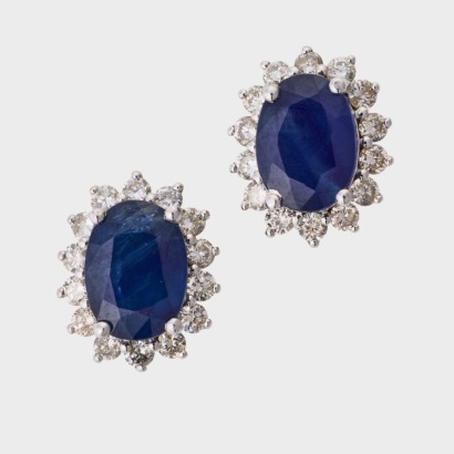 14ct White Gold, 3.64ct Sapphire / 0.63ct Diamond Earrings