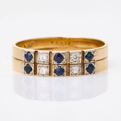 9ct Yellow Gold, Round Sapphire / 0.08ct Diamond Ring