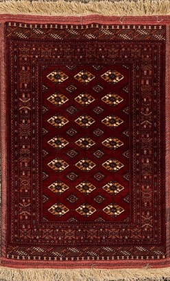 A Vintage Hand-Knotted Turkmen Silk Rug