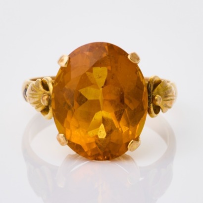 14ct Yellow Gold, Vintage, Oval Mixed Cut Citrine Ring