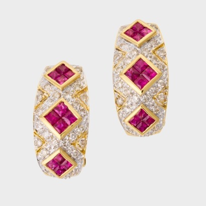 18ct Yellow Gold, Modern, 1.80ct Ruby / 0.60ct Diamond Earrings