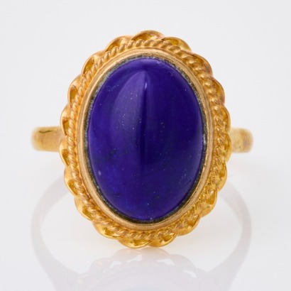 14ct Yellow Gold, Vintage, Cabochon Cut Lapis Lazuli Ring