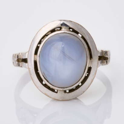 Silver / Palladium, Light Blue Star Sapphire Ring