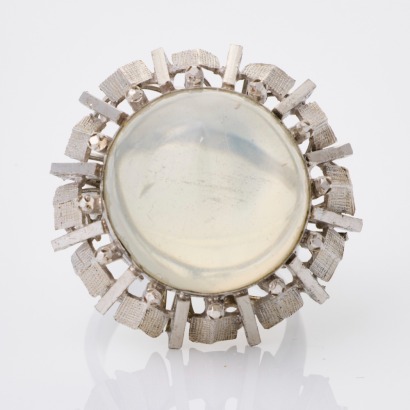 Silver, Modern, Cabochon Cut Moonstone Ring