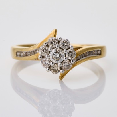 9ct Yellow Gold, 0.56ct Diamond Cluster Ring