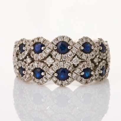 14ct White Gold, Sapphire / 0.80ct Diamond Bubble Ring
