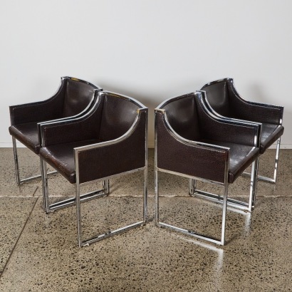 A Set of Four Vintage Seventies Chrome Italian Work Dining Chairs