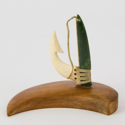 A Contemporary Pounamu and Bone Hook
