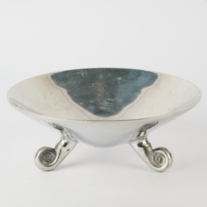 A Post Modern Aliminum Bowl with Swirl Feet