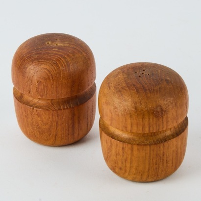 A Pair of Mid-century Wooden Salt and Pepper Shakers circa 1960-70