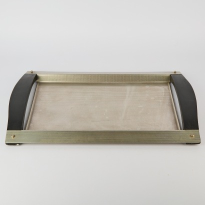 A Stainless Steel Serving Tray with Wood Handles