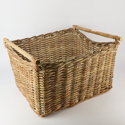 A Large Wicker Woven Basket with Wood Handles