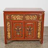 A Late 19th Century Chinese Red-lacquer and Gilt Carved Double-door Cabinet