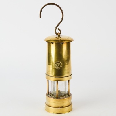 A Large Vintage Brass Miners Lamp, Wales